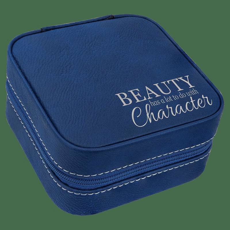 4" X 4" Blue/Silver Leatherette Travel Jewelry Box with Black Lining