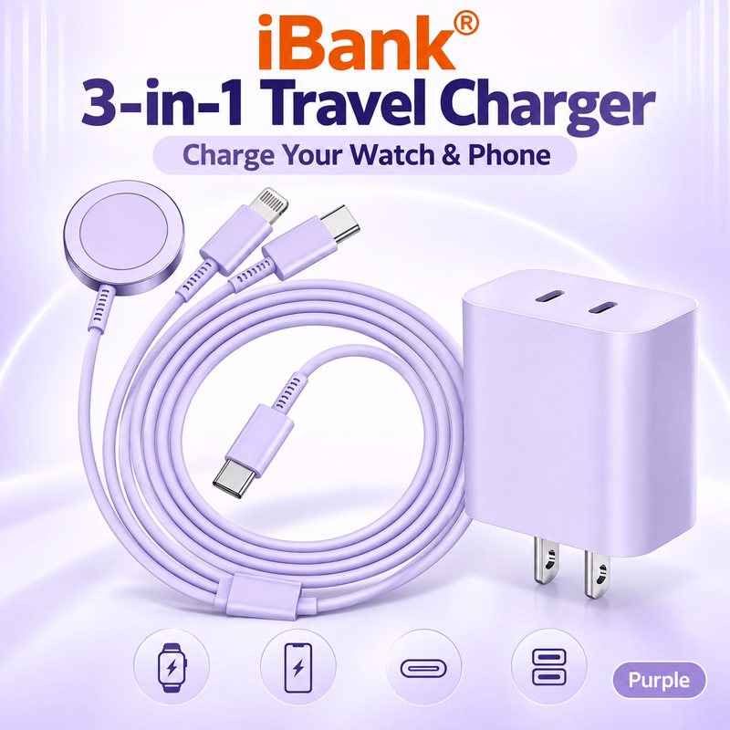 iBank® 3 in 1 USB C Compatible with Apple Watch Charger Magnetic Watch Fast Charging Cable Cord