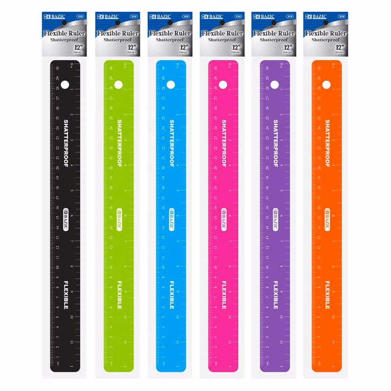 12" Flexible Rulers - Assorted Colors Shatterproof