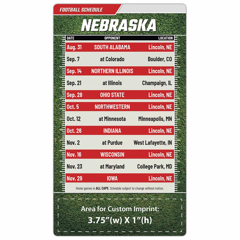 Magnet Football Sport Schedules - 4x7 Round Corners - NEB