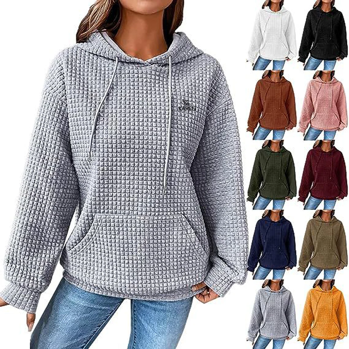 Waffle Knitted Polyester Oversized Hoodie, custom hoodie or sweatshirt with logo imprint 1