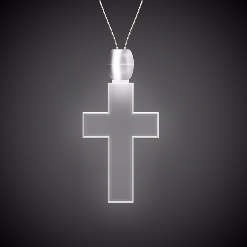 Cross White Light-Up LED Acrylic Pendant Necklace