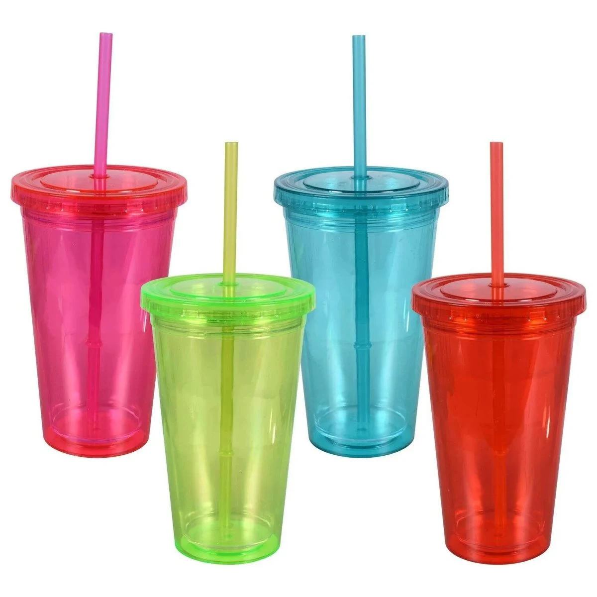 Plastic Double Wall Stadium Cups with Lid & Straw 1