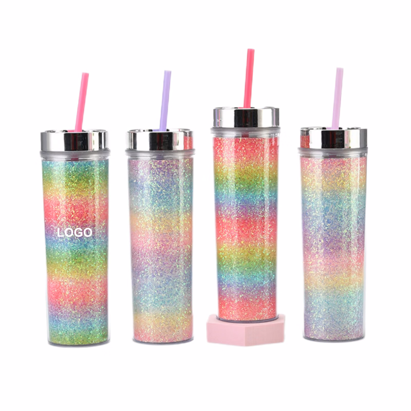 Rainbow Plastic Bottle w/Straw (direct import)