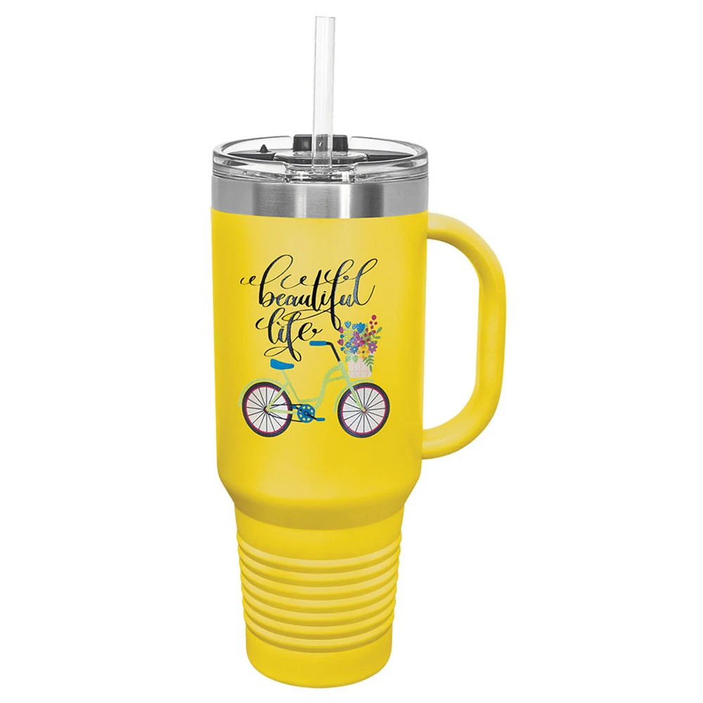 40 Oz Yellow Tumbler Mug w/Handle and Snap Lid 1