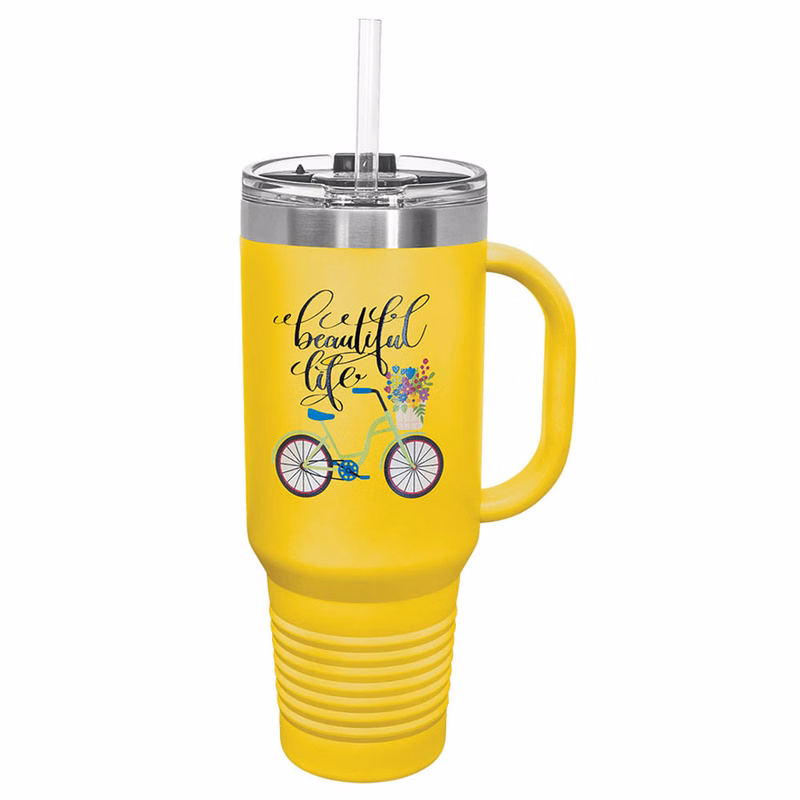 40 Oz Yellow Tumbler Mug w/Handle and Snap Lid