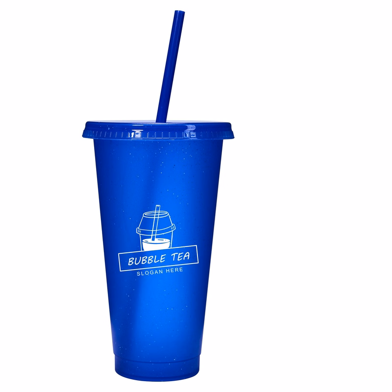 24 Oz Colorful Sequin Plastic Straw Cup With Lid