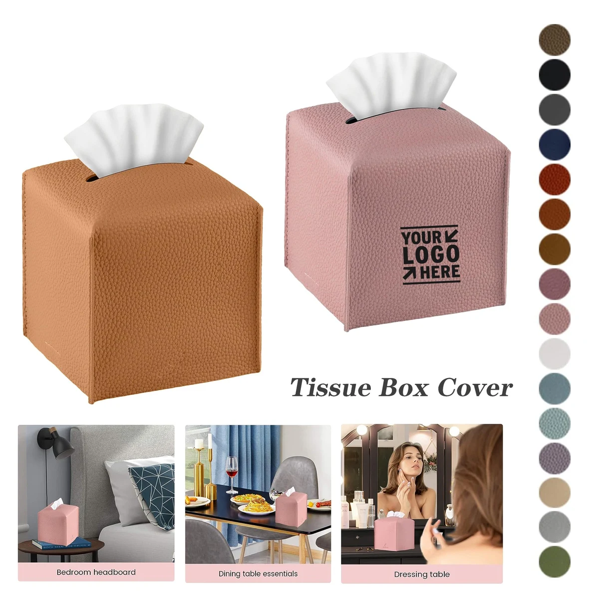 Square PU Leather Tissue Box Holder And Cover Modern Case Facial Paper Organizer Dispenser 1
