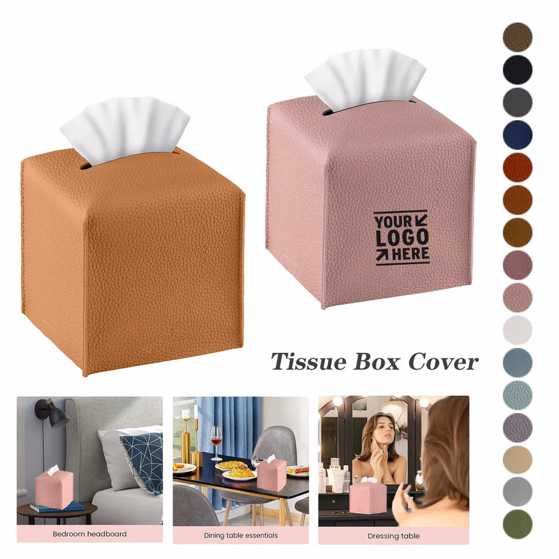 Square PU Leather Tissue Box Holder And Cover Modern Case Facial Paper Organizer Dispenser