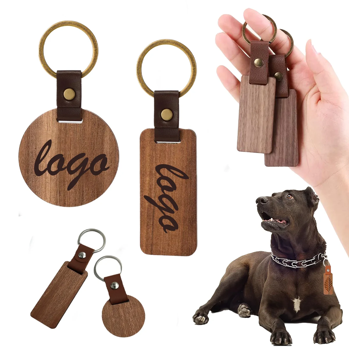 Woody Key Chain with PU Strap Split Ring 1