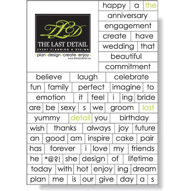 Magnetic Word Set (74 pieces), Screen-printed, White Matte Vinyl Topcoat 1