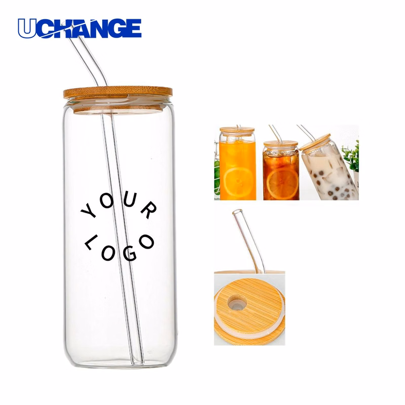Reusable Glass Tumbler 16oz with Lid and Straw