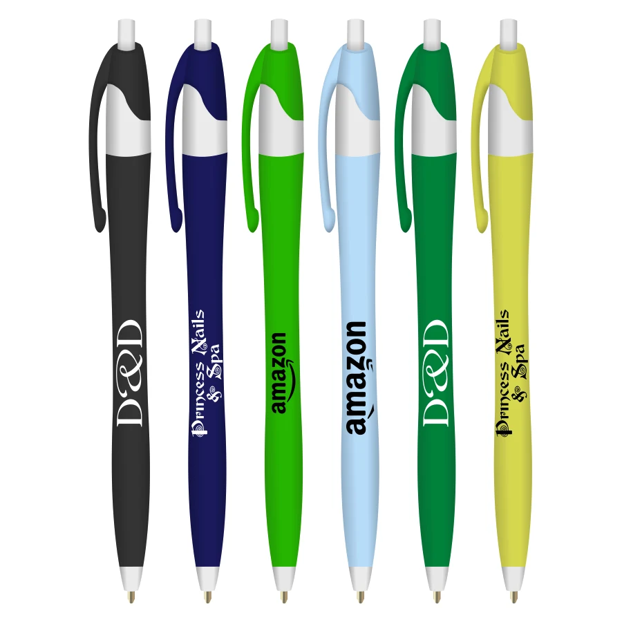 "Elegant" Colored Click Pen - Colored Barrel w/ White Trim 1