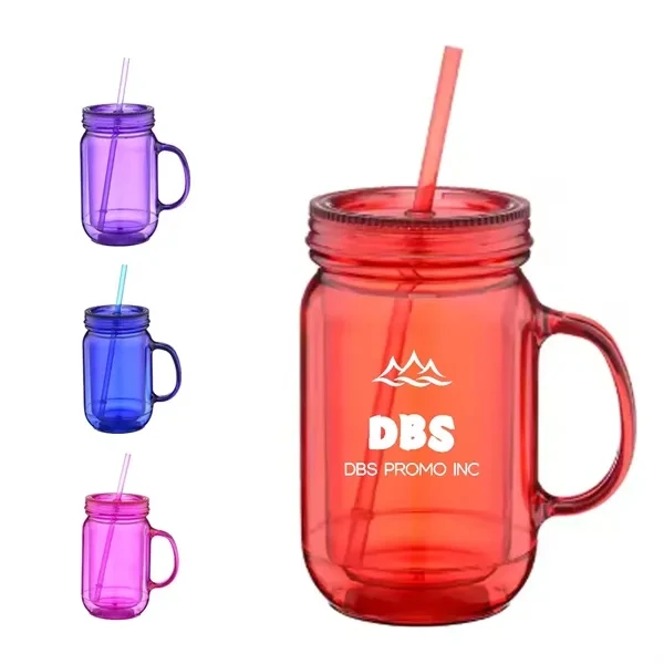 17 oz.Colored Mason Jar Tumbler with Straw Handle Glass Cup 1