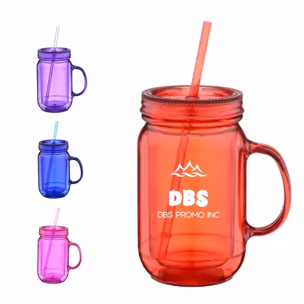 17 oz.Colored Mason Jar Tumbler with Straw Handle Glass Cup