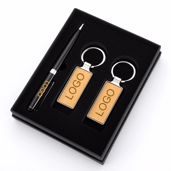 Wooden Keychain & Pen Gift Set