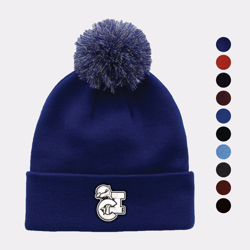 Fine Gauge Knit Roll Up Beanie with Pom