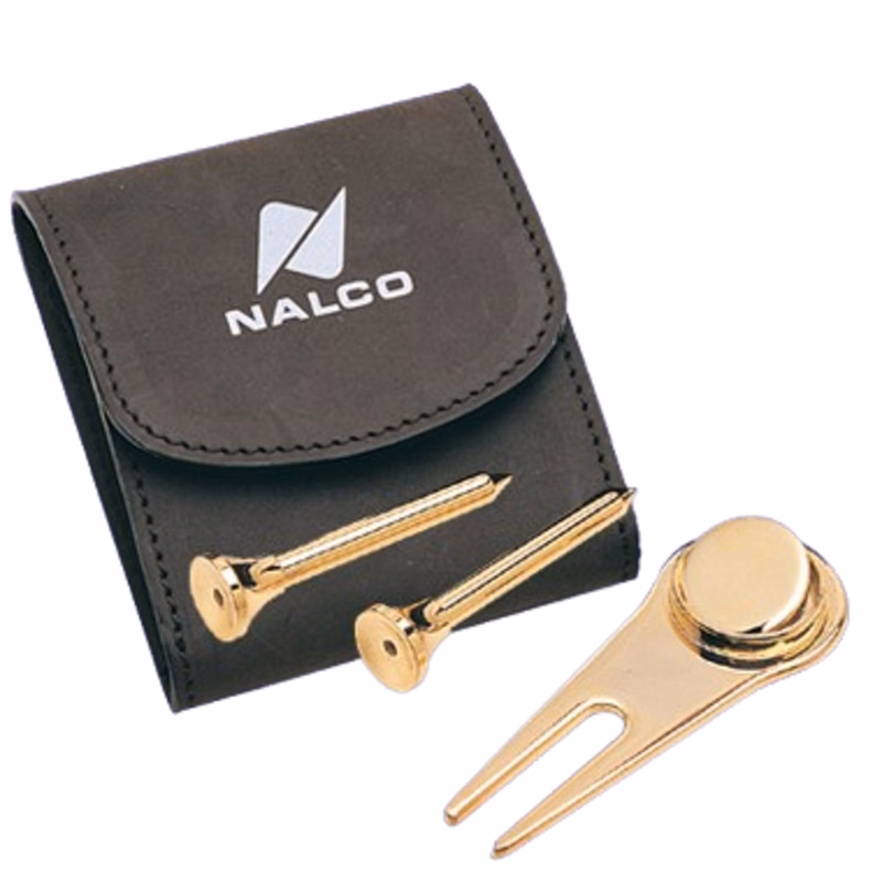LEATHER POUCH/ GOLD ACCESSORIES