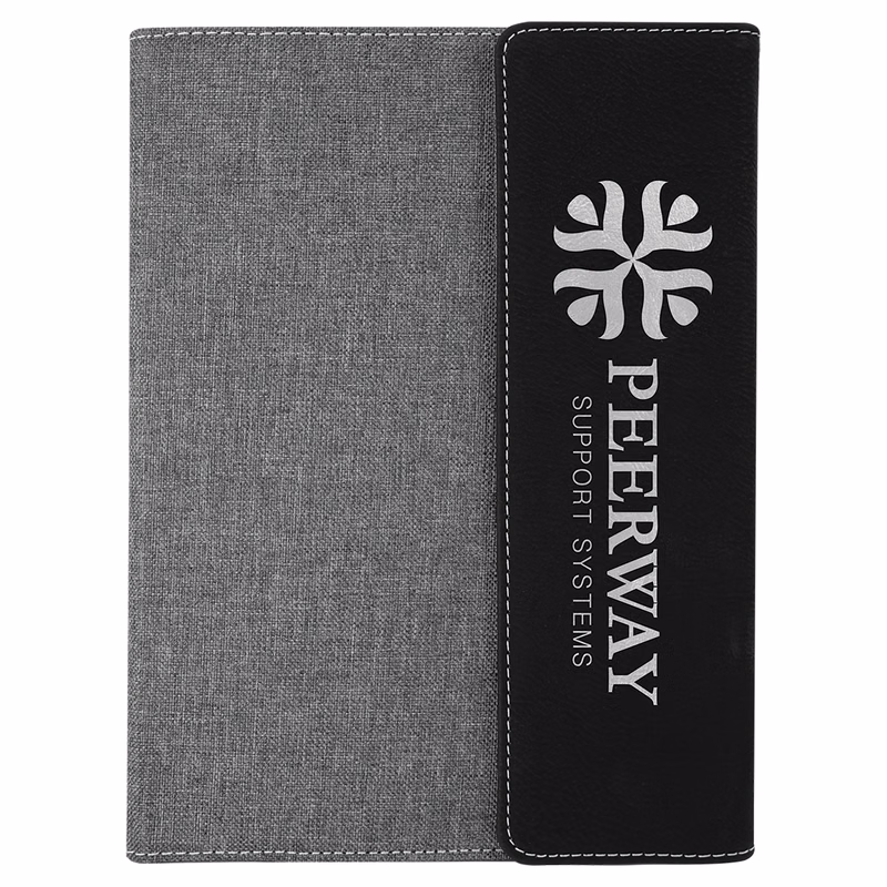 7" x 9" Black/Silver Leatherette /Gray Canvas Portfolio with Notepad