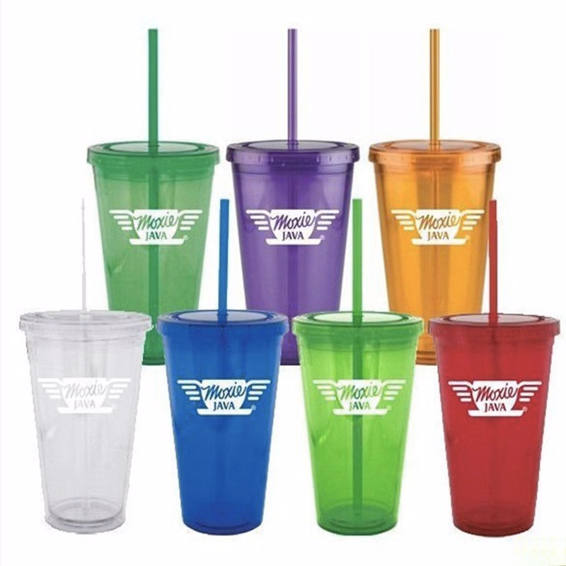 16 oz Double-Wall Tumbler With Straw