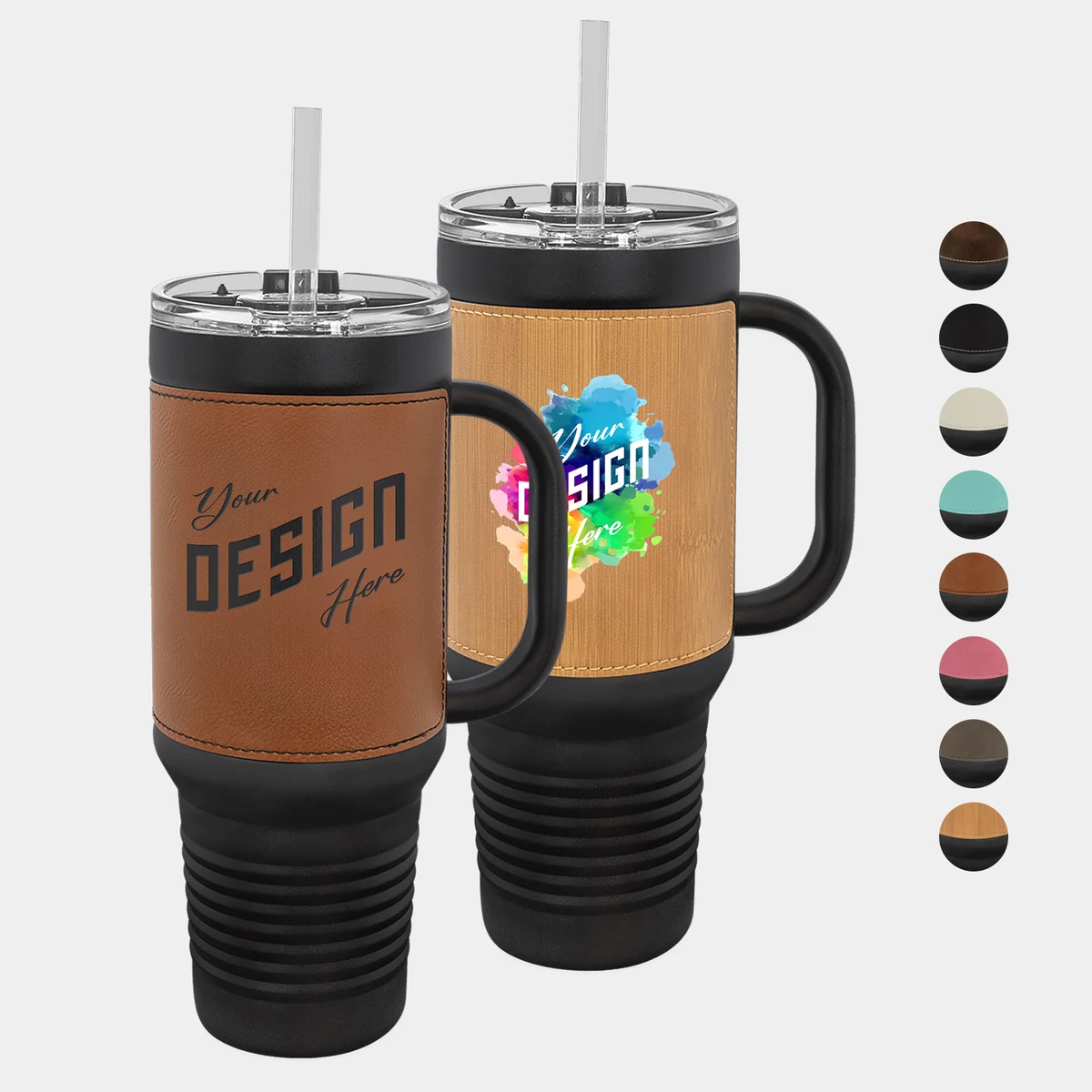 40 oz Polar Camel® Laserable Leatherette Travel Mug with Handle 1