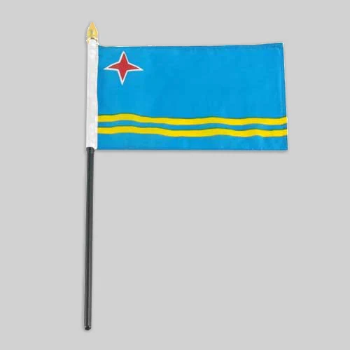 4"x6" Aruba Flag With Black Plastic 10" Pole & Gold Spear - Aruban Flag 1