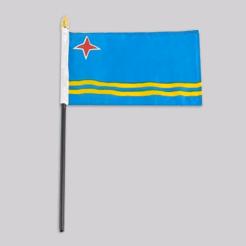 4"x6" Aruba Flag With Black Plastic 10" Pole & Gold Spear - Aruban Flag