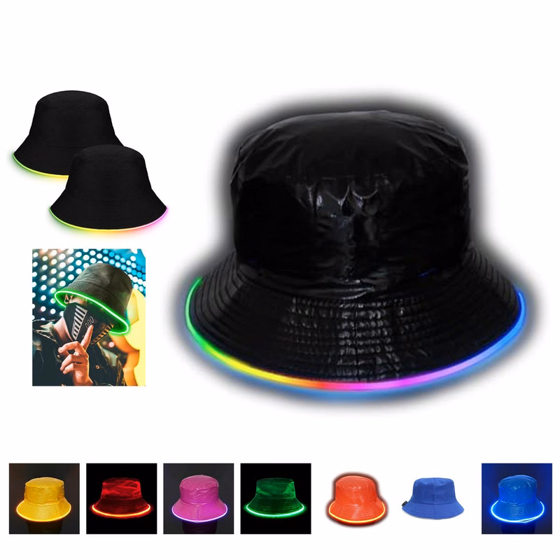 LED Bucket Hat PU Glowing Cap Festival Rave