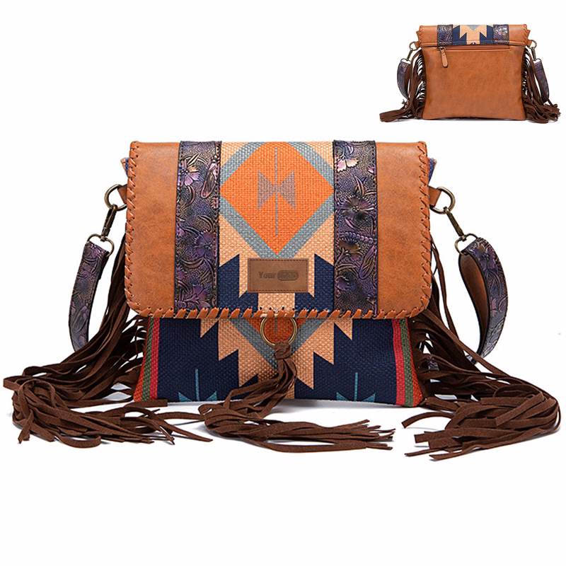Cotton Colorful hand-woven cotton and linen cross-body bag