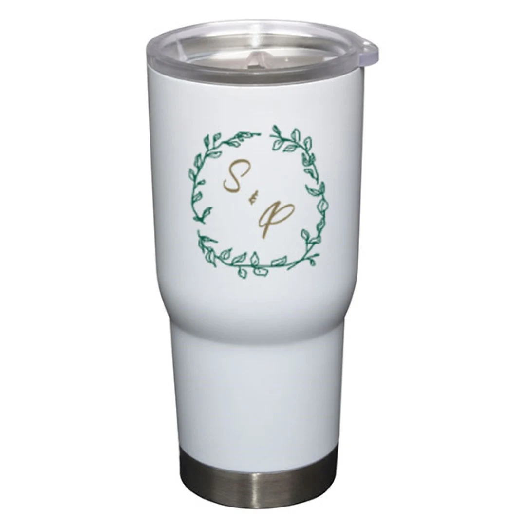 22 oz Pro22 White Vacuum Insulated Stainless Steel Travel Mug with Clear Lid 1