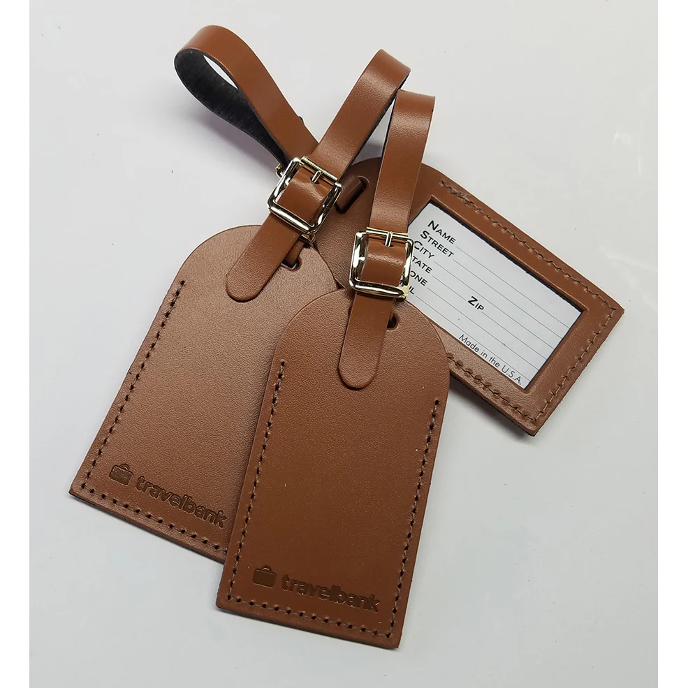 hot stamp and debossing genuine leather luggage tag 1