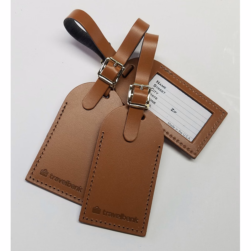 hot stamp and debossing genuine leather luggage tag