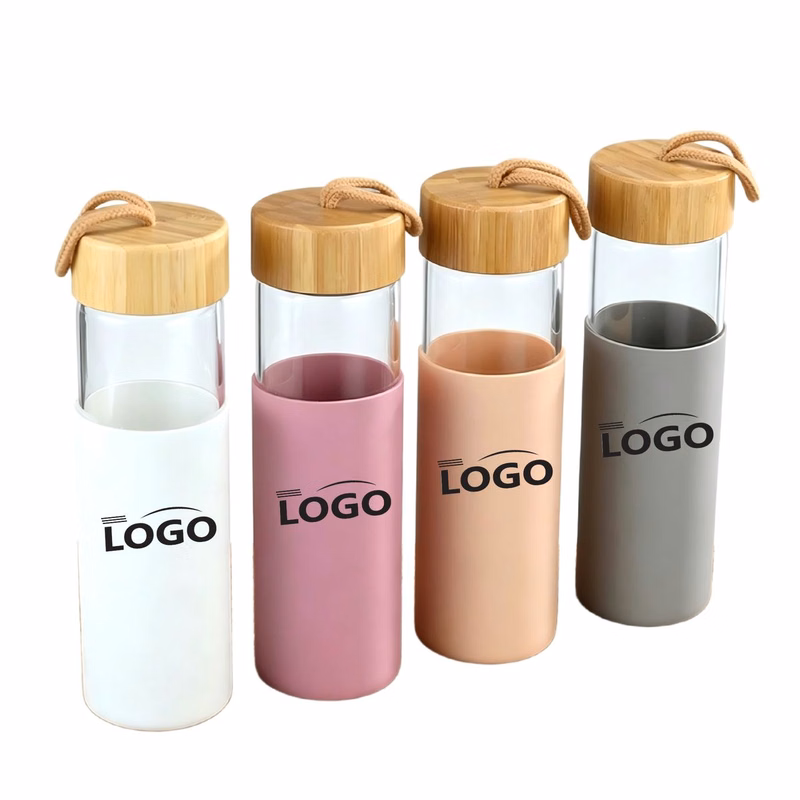 Premium 18 oz. Eco-Friendly Glass Hydration Flask with Bamboo Lid