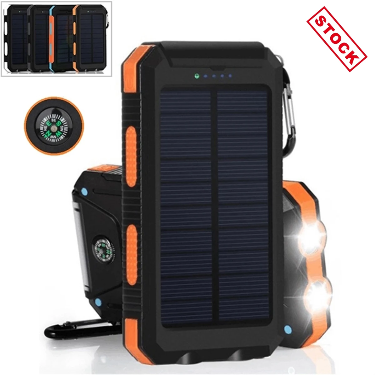 Waterproof Solar Charger w/ 2USB Port & LED Lights & Compass 1