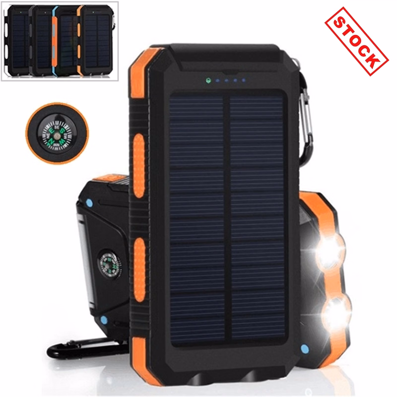 Waterproof Solar Charger w/ 2USB Port & LED Lights & Compass