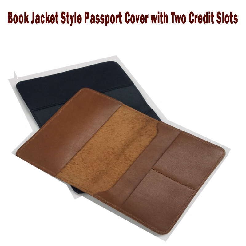 DEBOSSING & HOT STAMP Genuine Leather Book Jacket Style Passport Coverwith Two Credit Card Slots
