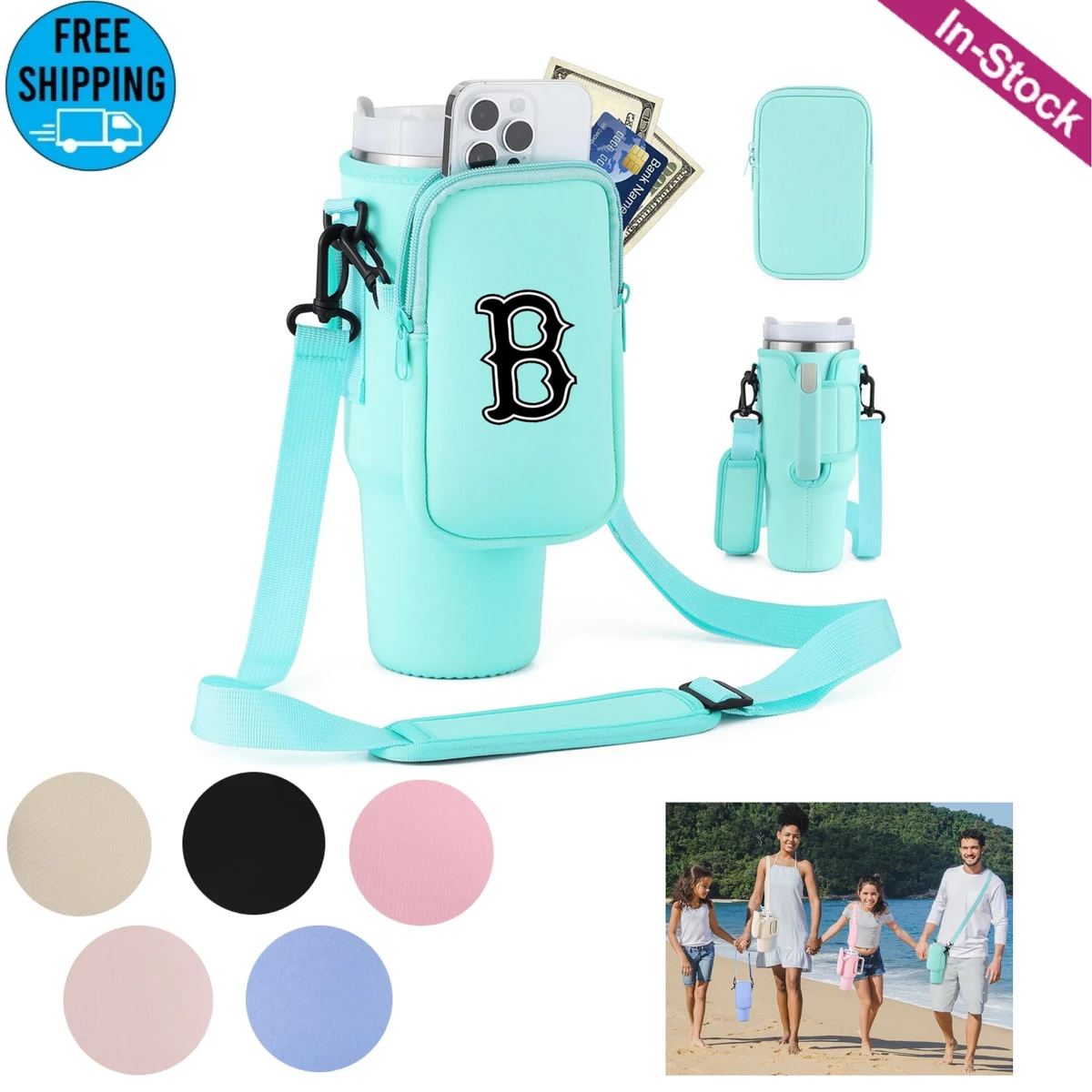 Neoprene Water Bottle Carrier Bag with Detachable Phone Pocket 1