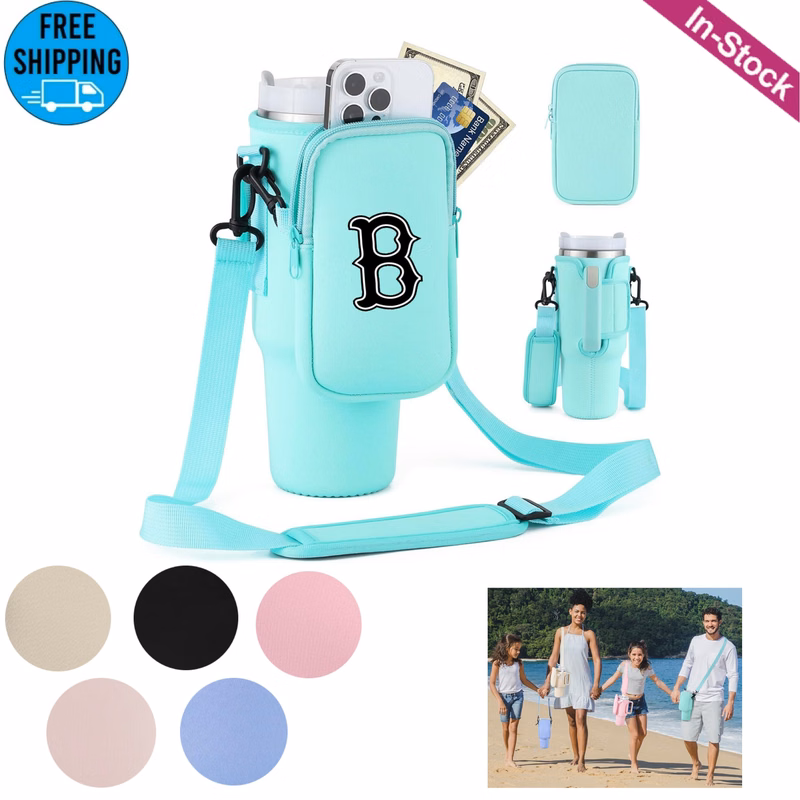 Neoprene Water Bottle Carrier Bag with Detachable Phone Pocket