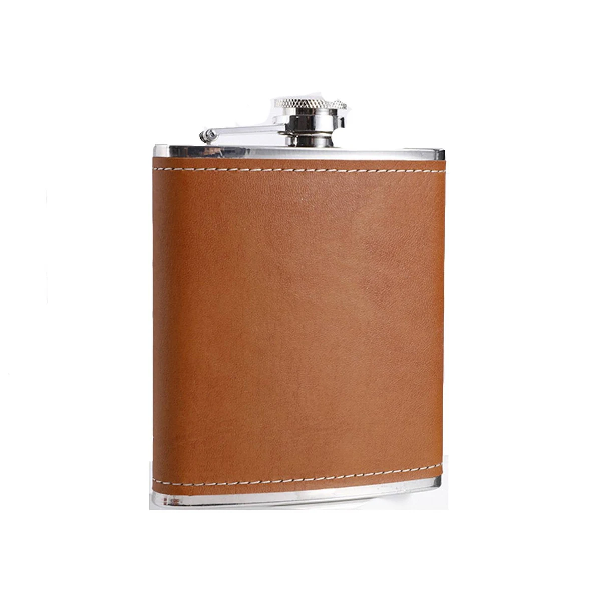 8 Oz Hip Flask For Liquor Gift Set With Leather Cover 1