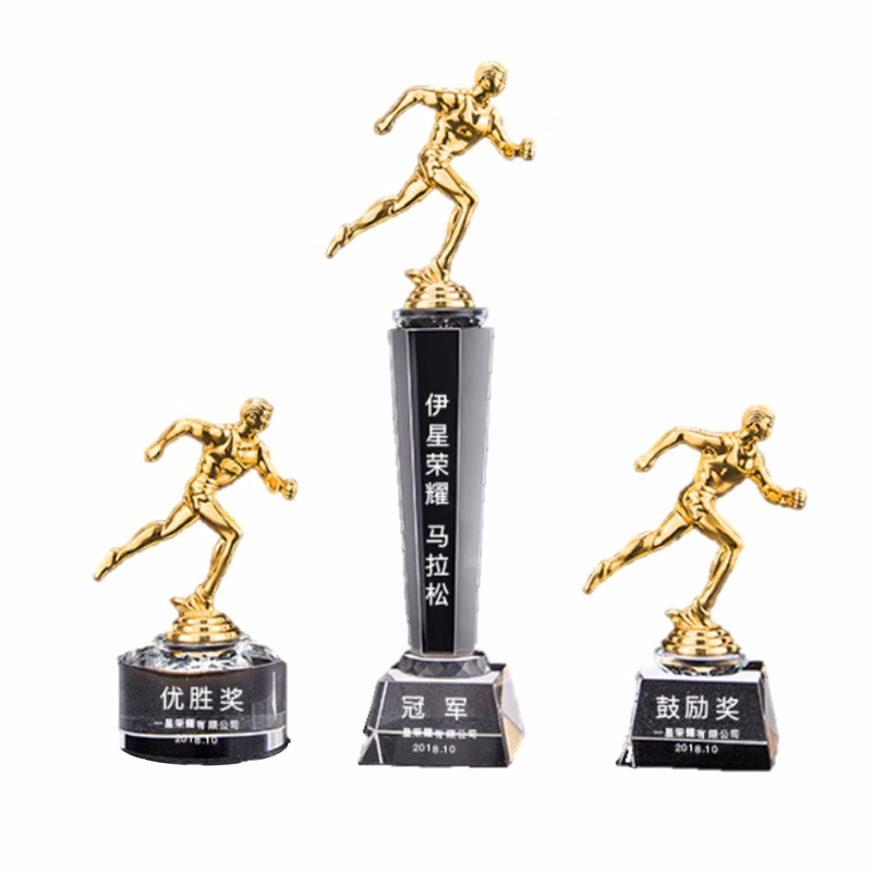 Gold-Plated Creative Runner Trophy With Crystal Base