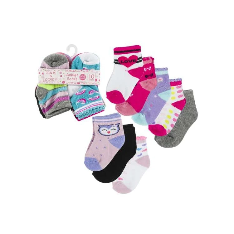Girls' Ankle Socks - Asst Prints 12-24M 10 Pk 1