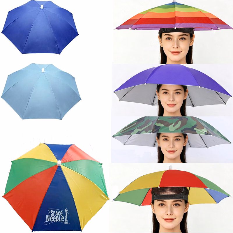 27" Waterproof Hands-Free Head Vinyl Coating Sun Rain UV Shield Protection Umbrella Hats