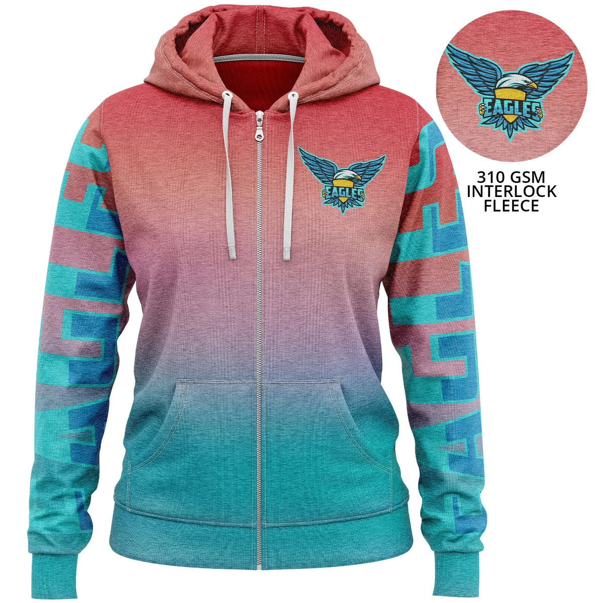 Women's 310 GSM Interlock Fleece Sublimation Full Zip Hoodie w/ Pockets 1