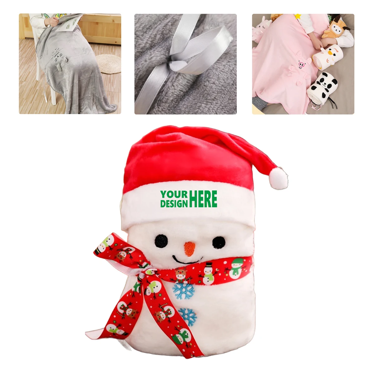 MOQ 50 Christmas Snowman Plush Blanket Roll 1