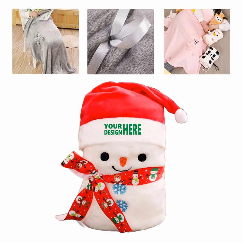 MOQ 50 Christmas Snowman Plush Blanket Roll
