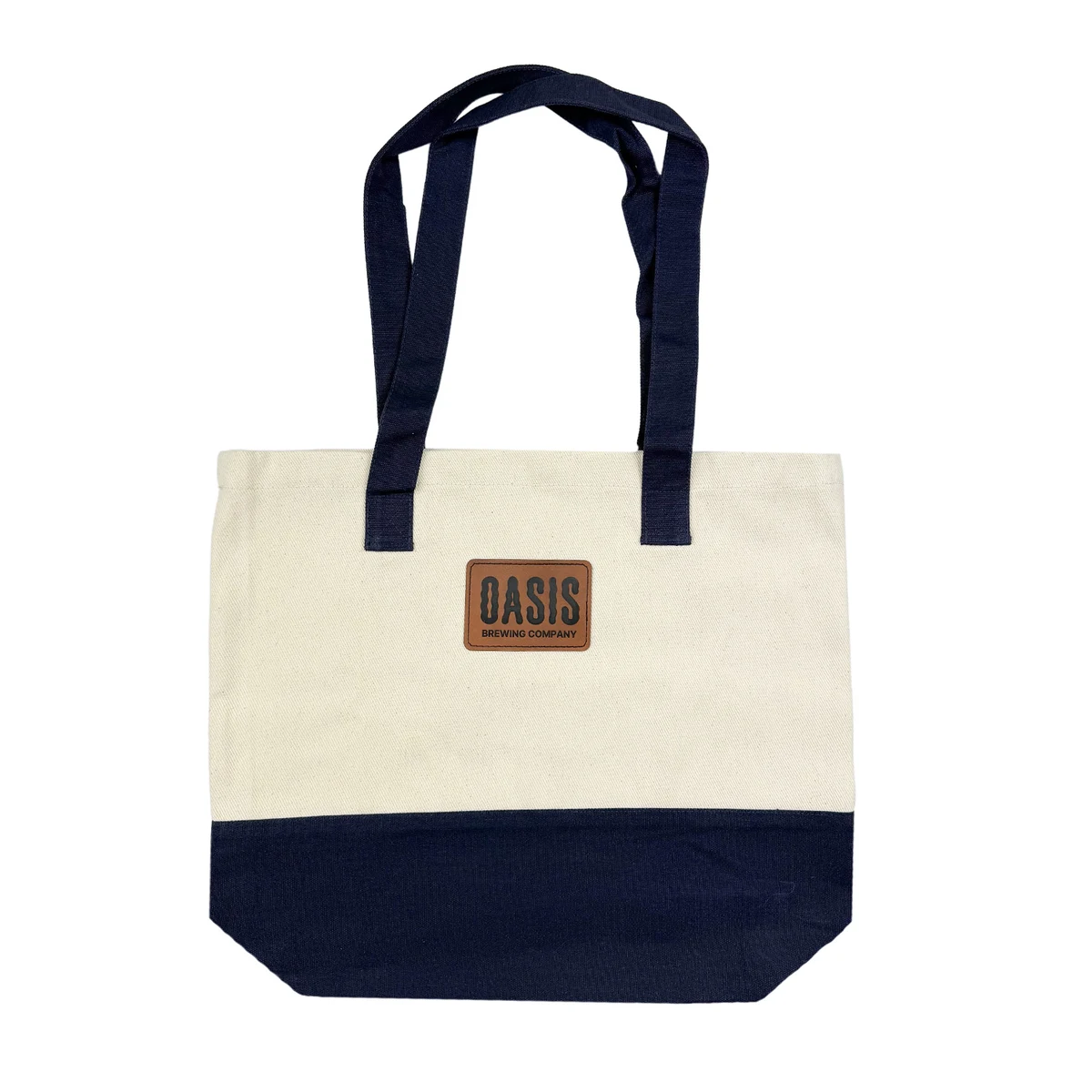Color-block Cotton Tote w/ Leatherette Patch, custom tote bag with logo imprint 1