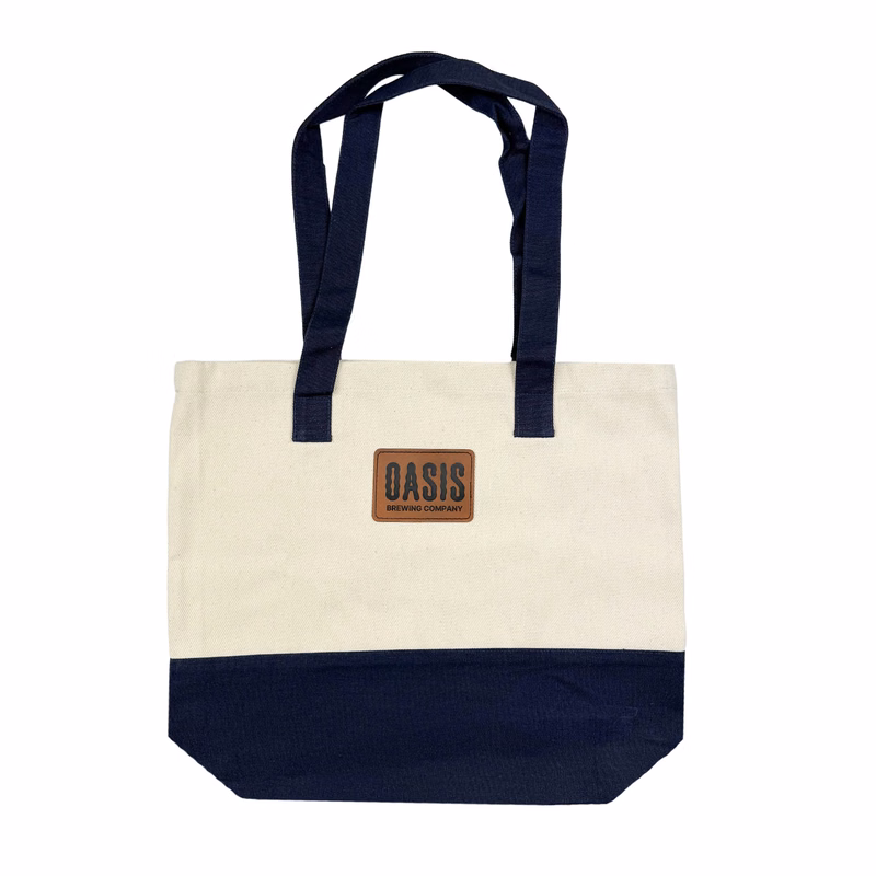 Color-block Cotton Tote w/ Leatherette Patch