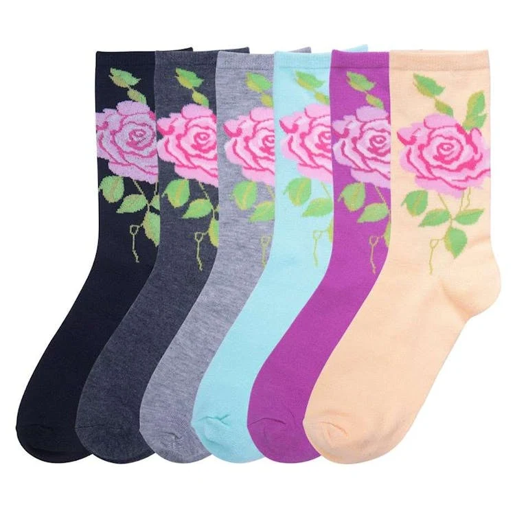 Women's Crew Socks - Rose Design Size 9-11 1