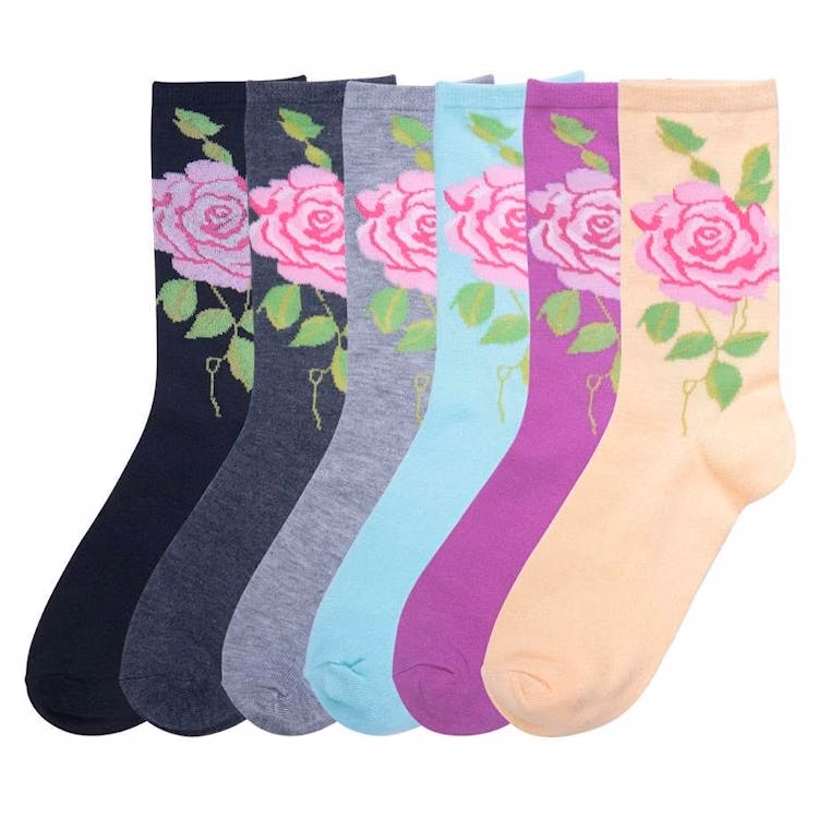 Women's Crew Socks - Rose Design Size 9-11