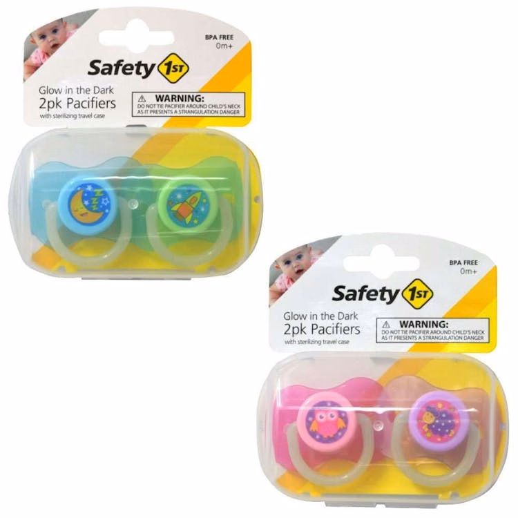 Safety 1st Glow in the Dark Pacifiers w/ Sterilizing Travel Case 2 Pack